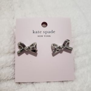 KATE SPADE SKINNY MINI SILVER COLORED BOW EARRINGS